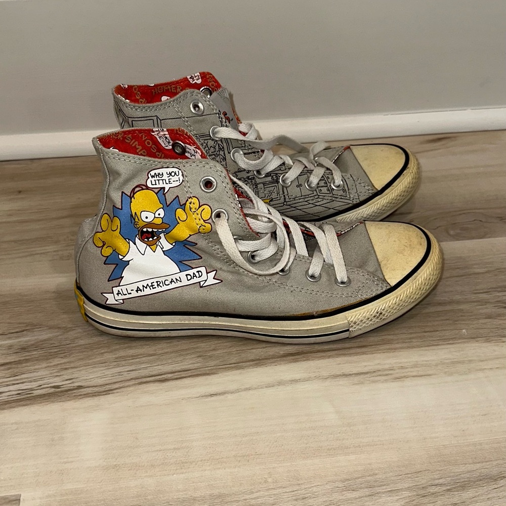Gray High-Top Sneakers with Cartoon Design